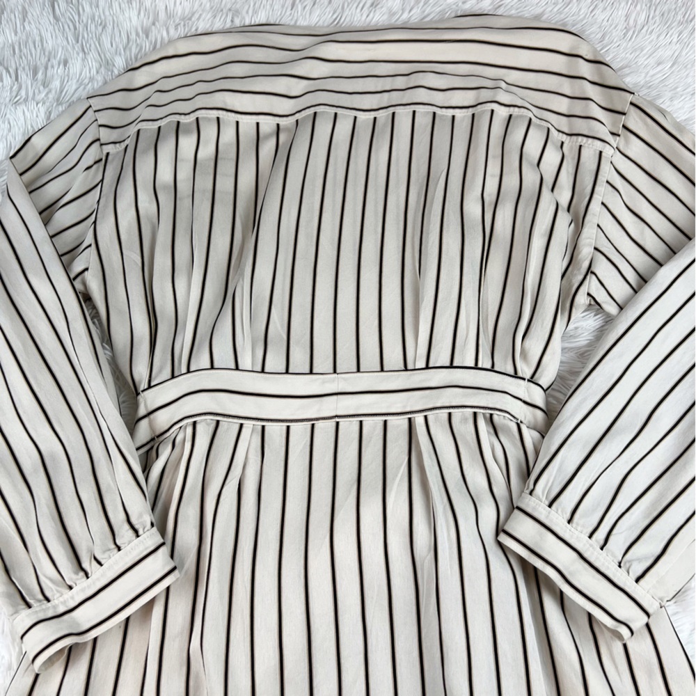 Bogner Alissa Eggshell Stripe Long Sleeve shirt Dress tie waist button front - Picture 7 of 12